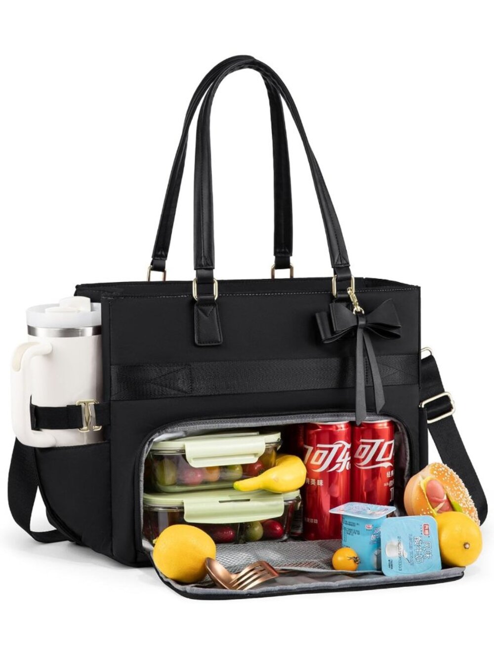 Insulated Lunch Tote Bag for Women, Large Capacity Work Bag with Cup Holder